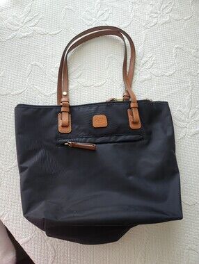 Bric's Navy Blue  Tote with Tan Leather Handles